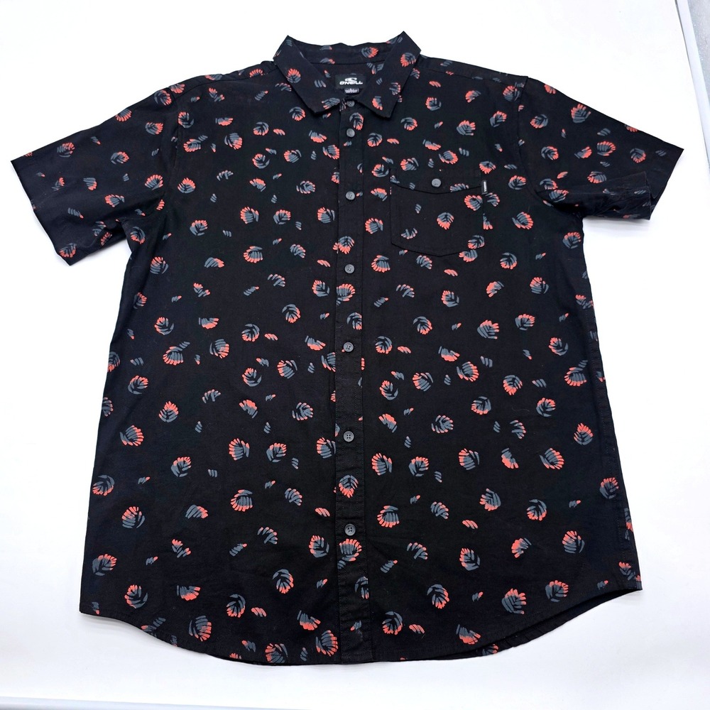 O'Neill Mens Button Down Shirt Black Floral Print Short Sleeve‎ Standard Fit XL